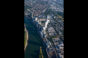 Large power plant Mannheim GKM from the southeast in the district Neckarau in Mannheim in the state Baden-Wuerttemberg, Germany