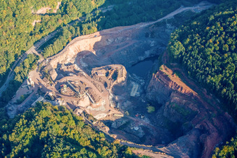 Palatinate granite quarry in Waldhambach in the state Rhineland-Palatinate, Germany out of the air