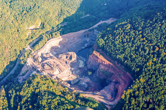Palatinate granite quarry in Waldhambach in the state Rhineland-Palatinate, Germany seen from above