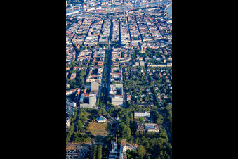 Planetarium and Augustaanlage in the extension of the A656 in the district Oststadt in Mannheim in the state Baden-Wuerttemberg, Germany