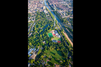 Luisenpark Mannheim with telecommunications tower Mannheim on the Neckar, part of the Federal Garden Show 2023 BUGA23 in the district Oststadt in Mannheim in the state Baden-Wuerttemberg, Germany
