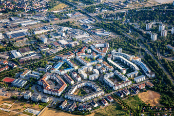 Aerial photograpy of Ida Dehmel Ring in the district Käfertal in Mannheim in the state Baden-Wuerttemberg, Germany