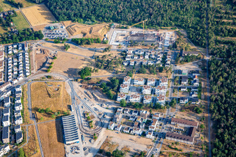 Aerial view of Tram turnaround loop at George Sullivan Ring in the district Käfertal in Mannheim in the state Baden-Wuerttemberg, Germany