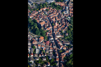 Aerial view of Historic Old Town Braunstraße from S0 in Michelstadt in the state Hesse, Germany