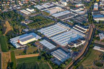 Aerial view of Freudenberg Performance Materials in Weinheim in the state Baden-Wuerttemberg, Germany