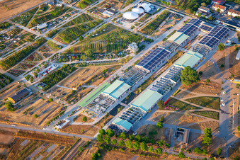 Aerial view of EXPERIMENTAL FIELD in Spinelli Park at the Federal Garden Show Mannheim BUGA 2023 in the district Feudenheim in Mannheim in the state Baden-Wuerttemberg, Germany