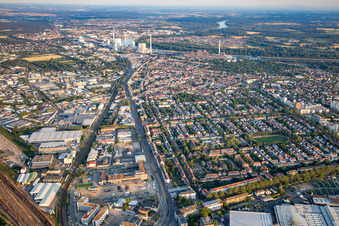 Neckarauerstraße from the north in the district Neckarau in Mannheim in the state Baden-Wuerttemberg, Germany