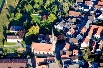 Aerial view of Church building in the village of in the district Ingenheim in Billigheim-Ingenheim in the state Rhineland-Palatinate