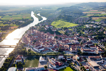 Aerial view of Old town from the southwest in Ptuj in the state Slovenia, Slovenia