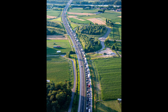Aerial view of Traffic jam on the E59 in Maribor in the state Slovenia, Slovenia
