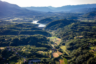 Vogrscek reservoir with dam wall from the west in Nova Gorica in the state Slovenia, Slovenia