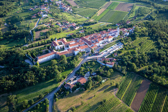 Oblique view of Holy Cross Castle / Grad Vipavski Križ in Ajdovščina in the state Slovenia, Slovenia