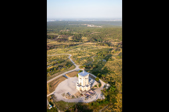 Cerje watchtower on the hill chain / Drevored hvaležnosti in Miren-Kostanjevica in the state Slovenia, Slovenia seen from above