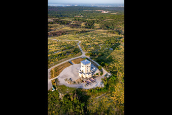 Cerje watchtower on the hill chain / Drevored hvaležnosti in Miren-Kostanjevica in the state Slovenia, Slovenia from the plane