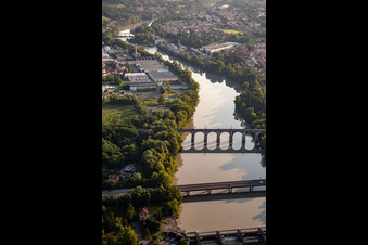 Aerial photograpy of Three bridges over the Isonzo in Gorizia in the state Gorizia, Italy