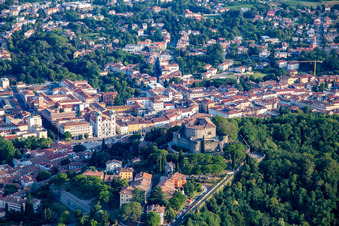Aerial view of Gorizia Castle / Castello di Gorizia and Via Roma in Gorizia in the state Gorizia, Italy