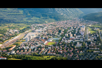 Aerial view of City center from the south in Nova Gorica in the state Slovenia, Slovenia