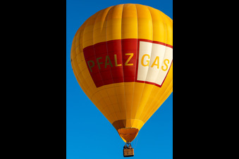 Aerial photograpy of PfalzGas hot air balloon in Herxheim bei Landau in the state Rhineland-Palatinate, Germany