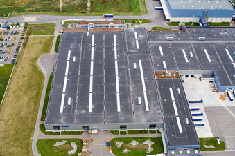 Aerial view of Oberwald Industrial Estate. Europack in Wörth am Rhein in the state Rhineland-Palatinate, Germany