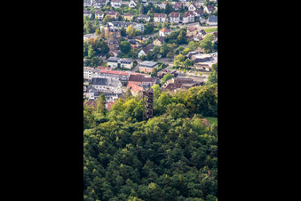 Bismarck Tower in Bad Bergzabern in the state Rhineland-Palatinate, Germany seen from above