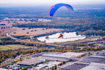 Aerial view of Above the Daimler plant in the district Maximiliansau in Wörth am Rhein in the state Rhineland-Palatinate, Germany