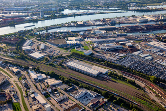 Freight station and Rhine port from the southeast in Kehl in the state Baden-Wuerttemberg, Germany