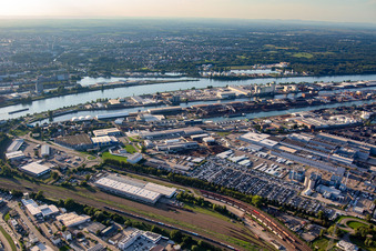 Aerial view of Freight station and Rhine port from the southeast in Kehl in the state Baden-Wuerttemberg, Germany