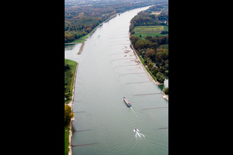 Aerial photograpy of Rhine in the district Daxlanden in Karlsruhe in the state Baden-Wuerttemberg, Germany