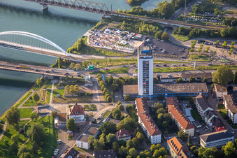 High-rise and Villa Schmidt on the banks of the Rhine / Honsellstr in Kehl in the state Baden-Wuerttemberg, Germany
