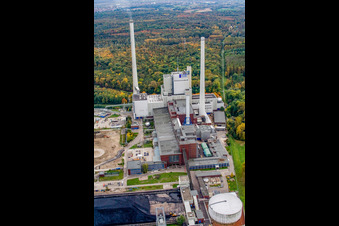 EnBW new coal-fired power plant at the Rhine port in the district Daxlanden in Karlsruhe in the state Baden-Wuerttemberg, Germany out of the air