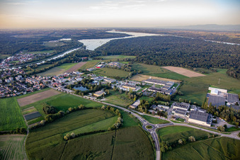 Aerial view of Industrial Park Zone Industriel de Krafft from the southwest in Erstein in the state Bas-Rhin, France