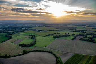 Sunset over the Vosges in Obenheim in the state Bas-Rhin, France