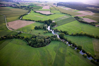 Aerial view of ULM Platform in Kogenheim in the state Bas-Rhin, France