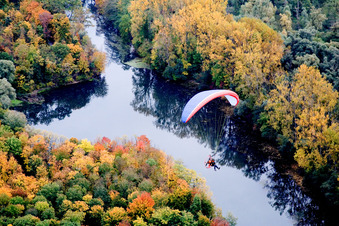 Aerial photograpy of Old Rhine in the district Daxlanden in Karlsruhe in the state Baden-Wuerttemberg, Germany