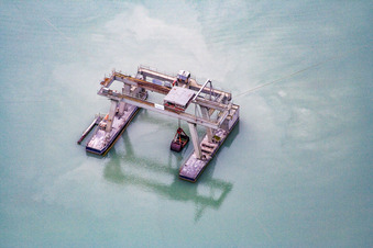Floating dredger in Hagenbach in the state Rhineland-Palatinate, Germany