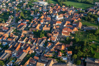 Aerial view of Church of Saint Hilaire in Minversheim in the state Bas-Rhin, France