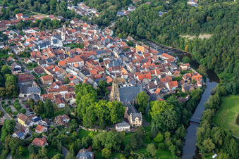 Aerial view of Historic old town from the south in Meisenheim in the state Rhineland-Palatinate, Germany