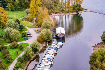 Aerial view of Neuburg Marina in Neuburg am Rhein in the state Rhineland-Palatinate, Germany