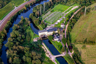 Aerial view of Hydroelectric power station substation in Niederhausen in the state Rhineland-Palatinate, Germany
