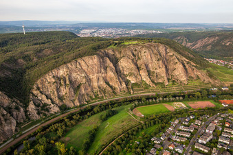 Aerial view of The Rotenfels "highest cliff between Norway and the Alps in Traisen in the state Rhineland-Palatinate, Germany