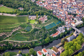 Aerial view of Kauzenburg by Mike's Catering on the Kauzenberg in Bad Kreuznach in the state Rhineland-Palatinate, Germany