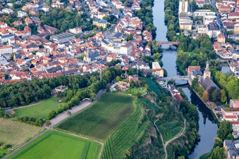 Aerial view of Kauzenburg by Mike's Catering on the Kauzenberg from the south in Bad Kreuznach in the state Rhineland-Palatinate, Germany