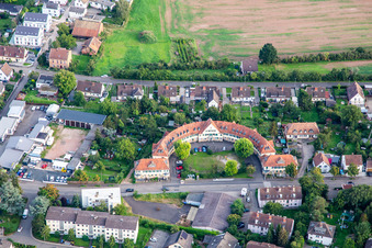 Aerial photograpy of Rondell residential complex on Rüdesheimer Straße in Bad Kreuznach in the state Rhineland-Palatinate, Germany