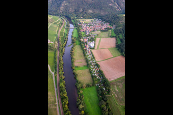 Oblique view of Camping Nahetal in Oberhausen an der Nahe in the state Rhineland-Palatinate, Germany