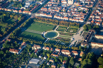 Residence Palace Ludwigsburg and Blooming Baroque Garden Show in Ludwigsburg in the state Baden-Wuerttemberg, Germany from above