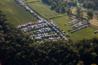 Aerial photograpy of 61st Rudersberger Sidecar Motocross 2023 FIM SIDECARCROSS WORLD CHAMPIONSHIP of the MSC Wieslauftal eV Motocross in the district Königsbronnhof in Rudersberg in the state Baden-Wuerttemberg, Germany