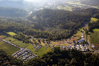 61st Rudersberger Sidecar Motocross 2023 FIM SIDECARCROSS WORLD CHAMPIONSHIP of the MSC Wieslauftal eV Motocross in the district Königsbronnhof in Rudersberg in the state Baden-Wuerttemberg, Germany from above