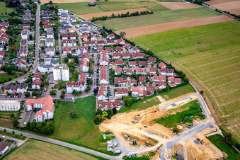 Aerial view of New development area Am Pfaffenberg in Eppingen in the state Baden-Wuerttemberg, Germany