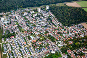 Oblique view of District Büchig in Stutensee in the state Baden-Wuerttemberg, Germany