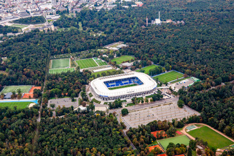 Aerial photograpy of Completed BBBank Stadium Wildpark of Karlsruher Sport-Club eV in the district Innenstadt-Ost in Karlsruhe in the state Baden-Wuerttemberg, Germany